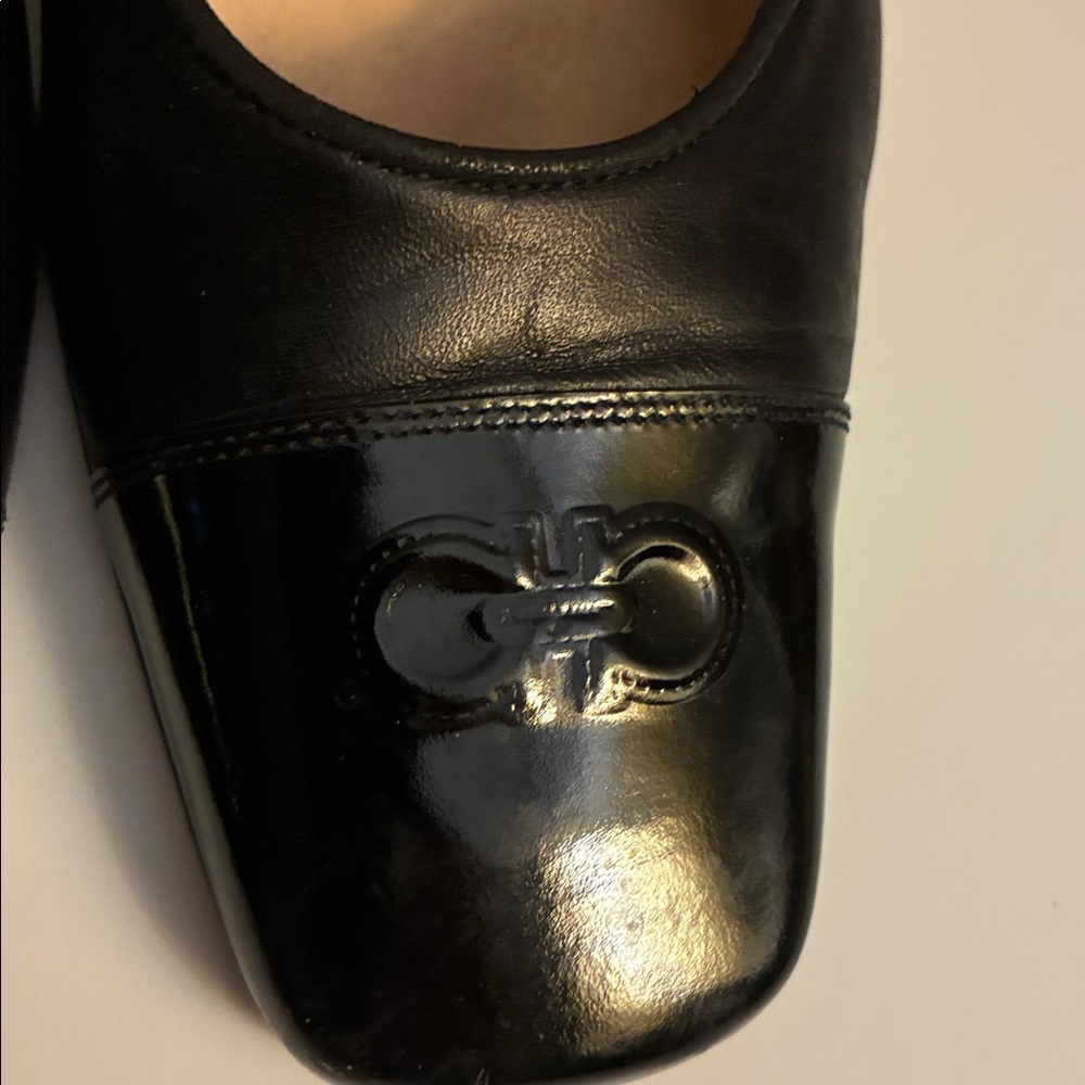 Salvatore Ferragamo Black Leather Block heels